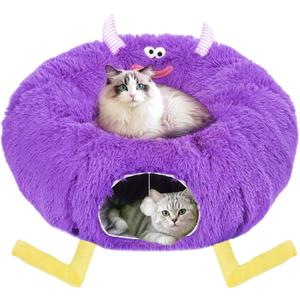 Cat Tunnel Bed for Indoor Cats - Cute Cat Donut Tunnel with Washable Circle Cushion - Multi-Purpose Cat Bed & Peekabo Cave, Pet Playground Toys for Kittens, Puppy, Rabbit