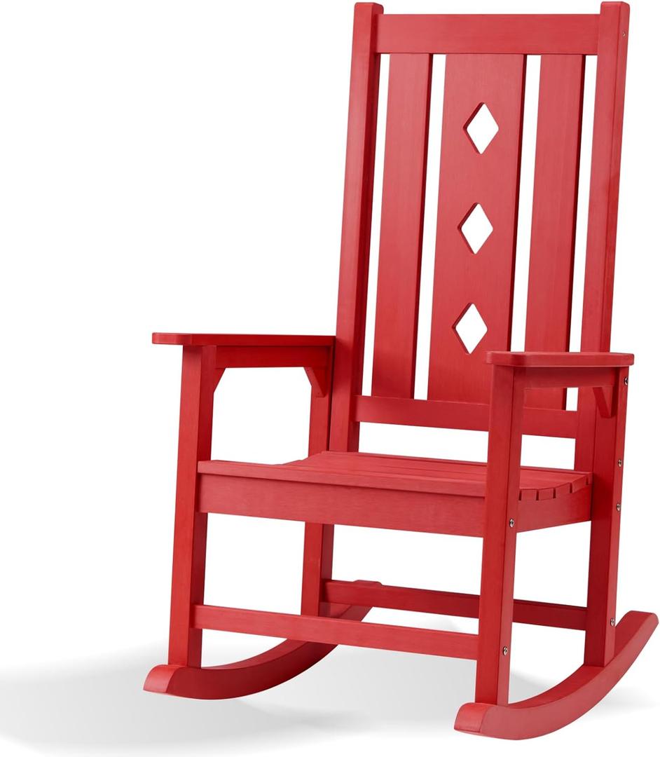 Oversized Rocking Chair, Outdoor Rocking Chair for Adults, All Weather Resistant Porch Rocker for Lawn Garden, 350lbs Weight Capacity (Rose Red)
