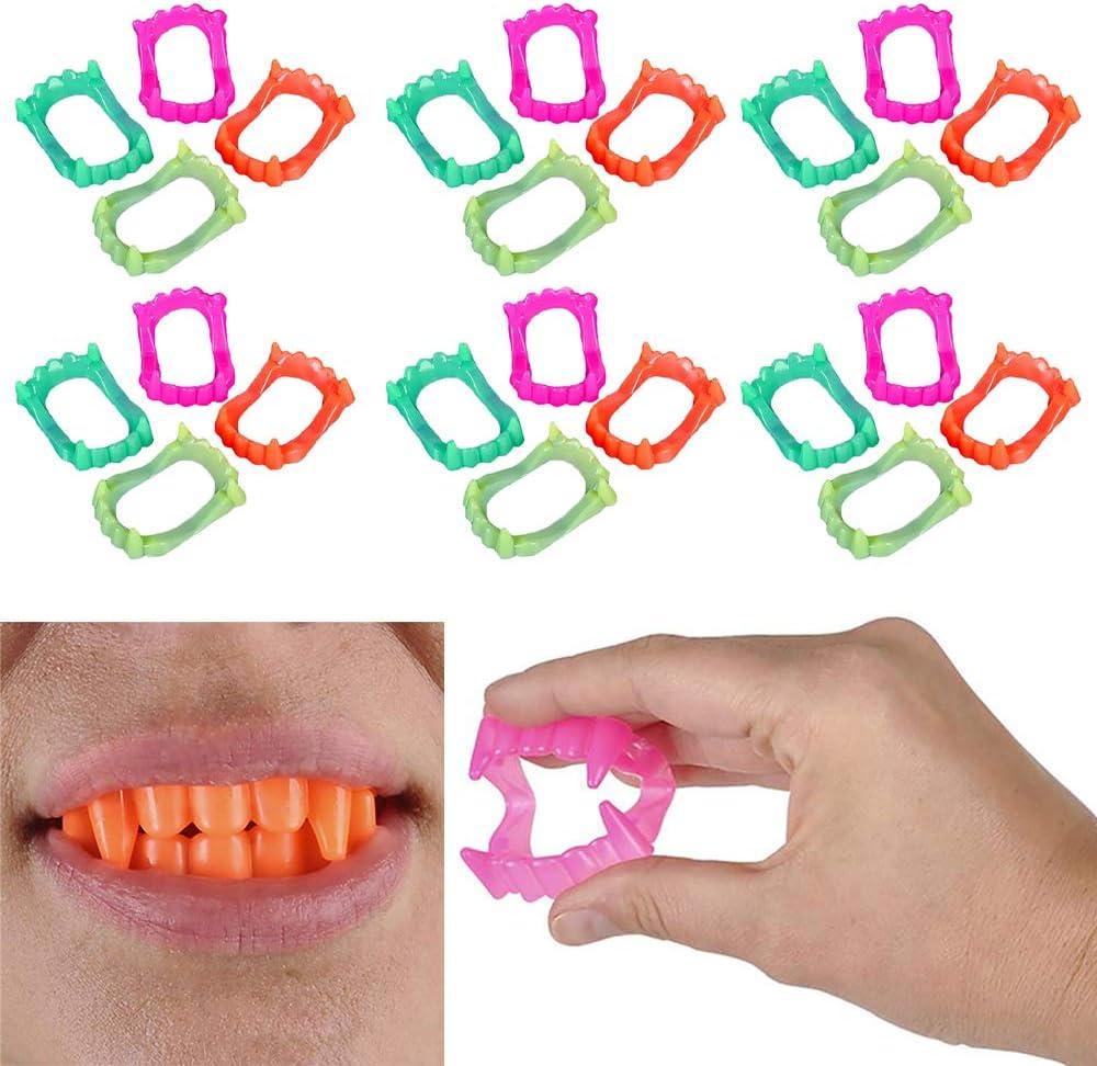 Halloween Neon Fangs Teeth, Costume, Funny Dress-Up, Pretend Play Decoration (24-Pack)
