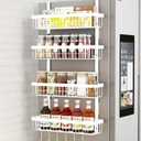 Warome Magnetic Spice Rack for Refrigerator, 4 Tier Shelf Organizer with Strong Magnets, Kitchen Storage Gadget with Utility Hooks