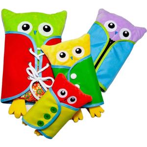 Learn to Dress Owl Doll Toys Kids Early Learning Basic Life Skills Busy Boards - Lace, Snap, Button, Zip for Preschool Education (Owl)