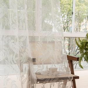 Sutuo Home White Lace Curtains 84 Inches Long, Leaf Embroidery Window Sheer Drapes Pair Knitted, Rod Pocket Vintage Country Window Treatments Set of 2 Panels for Bedroom Living Room, 57" W x 84" L