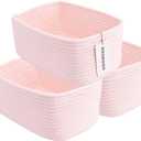 Small Woven Storage Baskets 12X8X5 Decorative Rope Bins for Organizing Shelves, Closets, and Toys, Empty Gift Baskets, Cute Organizer Basket for Home and Office (pink, regular)