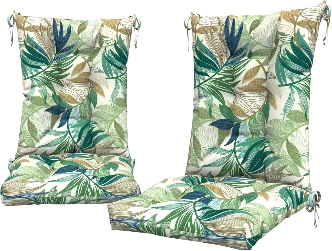DYTXIII Set of 2 Rocking Chair Cushions for Outdoor/Indoor Use,Water Resistant Tufted High Back Chair Pads for Patio,Porch,Balcony Rocker and Adirondack Furniture - Lush Leaf Green