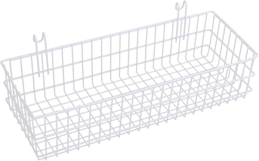 Kaforise Hanging Basket for Wire Wall Grid Panel, Multi-function Wall Storage and Display Basket, Flower Pots Shelf Balcony Plant Storage Holder, Extra Large Size, White Painted