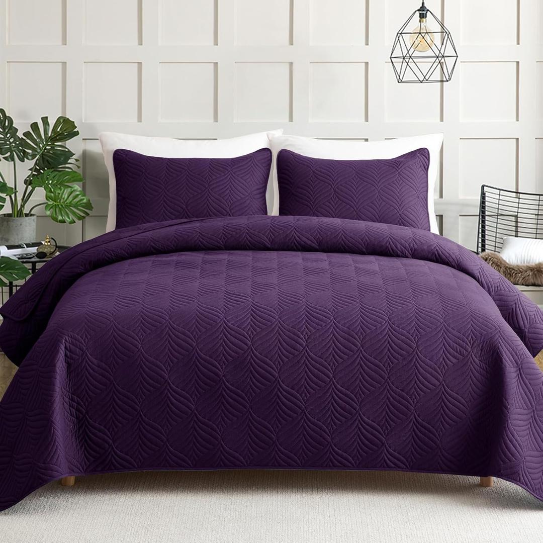 Whale Flotilla Elegant Extra Soft Quilt King Size, 3-Piece Lightweight Modern Geometric King Quilt Bedding Sets Bedspread Coverlet for All Seasons, Purple (King(96"x104"))