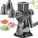 Cheese Grater Rotary Cheese Grater,Versatile Cheese Shredder,Blades for Shredding, Grating, Slicing,Cheese Shredder with Suction Base and Cleaning Brush Kitchen Gift (gray)