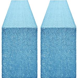 2 Packs 12 x 72 inches Blue Sequin Table Runner, Glitter Runner for Birthday Party Supplies Decorations Wedding Bachelorette Holiday Celebration Bridal Shower Baby Shower