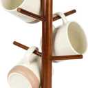 Mug Holder Coffee Cup Organizer for Kitchen Counter, Sturdy Wood Mug Holder Tree Stand with 6 Hooks(Brown)