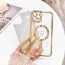 NITITOP Compatible with iPhone 11 Pro Max Case Cute Clear Glitter [Compatible for MagSafe] Plating Heart Sparkle Bling Magnetic Girl Women Electroplated Frame Camera Protection Back Cover - Gold