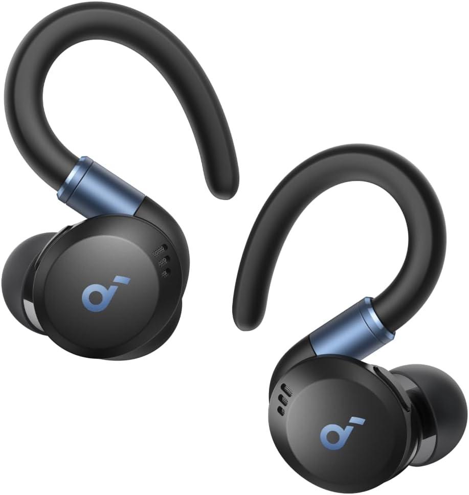 Soundcore Sport X20 by Anker, True-Wireless Workout Earbuds, Rotatable and Extendable Ear Hooks, Noise Cancelling, Deep Bass, IP68 Waterproof, Sweatproof, Dustproof, 48H Play, Sport Earbuds for Gym (Black)