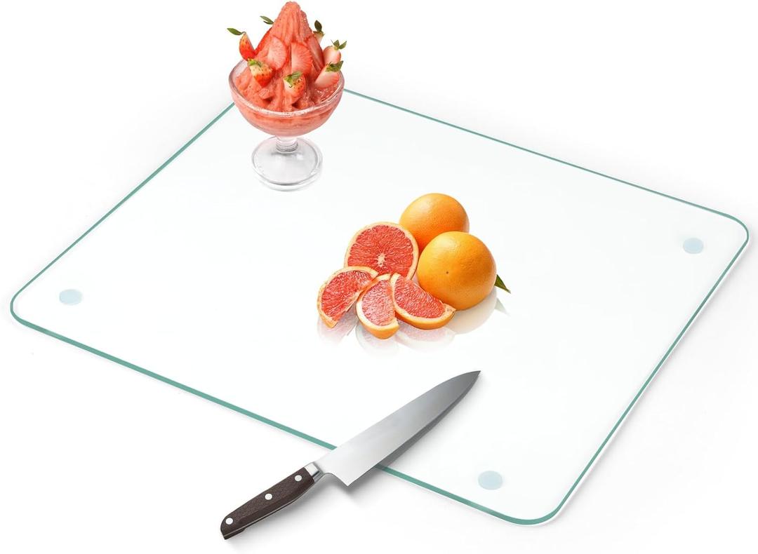 Tempered Glass Cutting Board for Kitchen Counter, Clear Cutting Board for Countertop with Rubber Feet  Heat, Scratch, Shatter Resistant, Dishwasher Safe, Easy to Clean, 18x24"