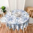 Blue Floral Round Tablecloth 60 Inch Round Blue and White Chinoiserie Flower Toile Table Cloth Spring Polyester Stain Resistance Decoration Table Cover for Party Picnic Kitchen Decor Outdoor