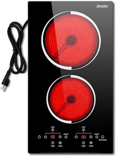 Jessier 2 Burner Electric Cooktop - 12 Inch Countertop & Built-in Electric Stove Top, 120V Plug in Electrical Cook Top, Timer, Safety Lock, Over-Temperature Protection, Sensor Touch Control