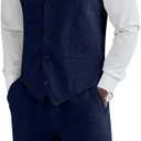 Men's Linen 2 Piece Suit Slim Fit Wedding Groom Groomsmen Summer Vest Shorts Set New Navy Blue L
