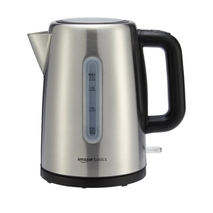 Amazon Basics Electric Stainless Steel Kettle for Tea and Coffee, BPA-Free, Fast Boiling, Auto Shut-Off, Boil-Dry Protection, 1.7 Liter, 1500W, Black and Silver