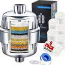 Beati Faucet Chrome Shower Filter with KDF-55, Alkaline Carbon, Vitamin C & E | 6 Cartridges Hard-Water Softener Removes Chlorine, Fluoride & Heavy Metals | Soothes Dry Skin, Itchy Scalp & Hair Loss