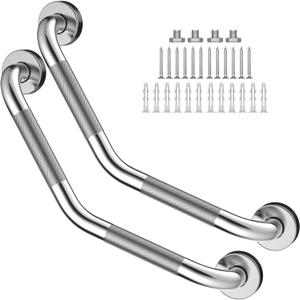 16 Inch Angled Grab Bar 2 Pack, ZUEXT Anti Slip Shower Grab Bar Handles, Chrome Stainless Steel Knurled Bathroom Balance Bar, Safety Hand Rail Support, Handicap Elderly Injury Senior Assist Bath Handle