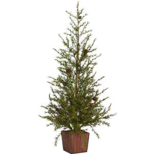 Nearly Natural 3ft. Alpine Natural Look Artificial Christmas Tree in Wood Planter with Pine Cones Nearly Natural 3ft. Alpine Natural Look Artificial Christmas Tree in Wood Planter with Pine Cones