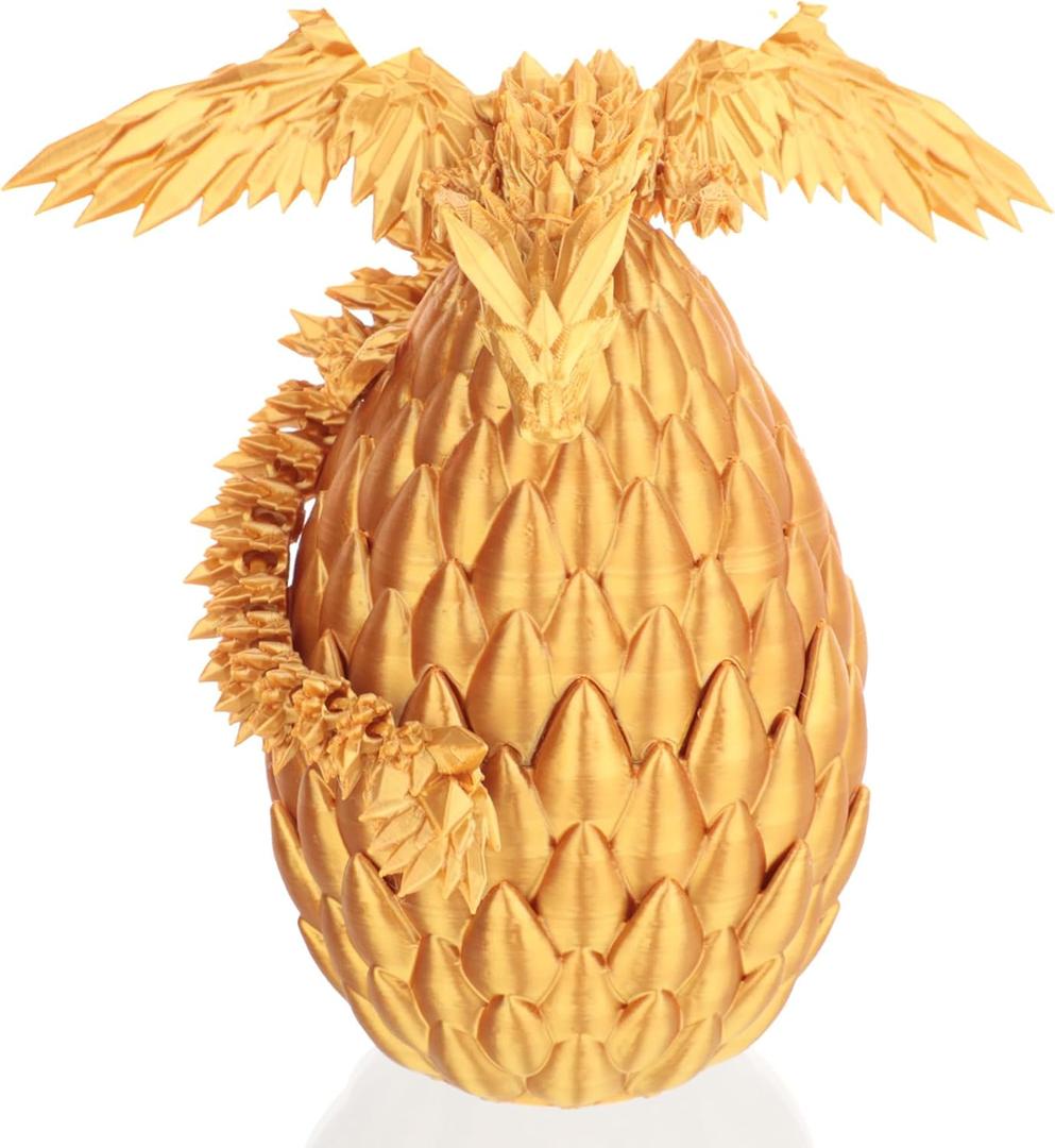 3D Printed Dragon Egg, Executive Desk Toys, Articulated Dragon, Fidget Toys Gifts for Easter Christmas Adults (Gold)