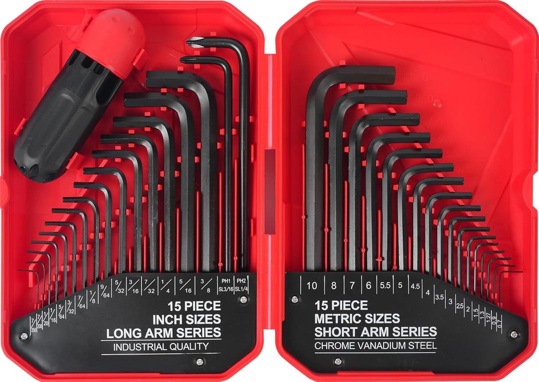 35-Piece Allen Wrench Sets Metric and Standard Hex Key Set, Allen Key Set, MM(0.7mm-10mm) SAE(0.028"-3/8), Chrome Vanadium Steel