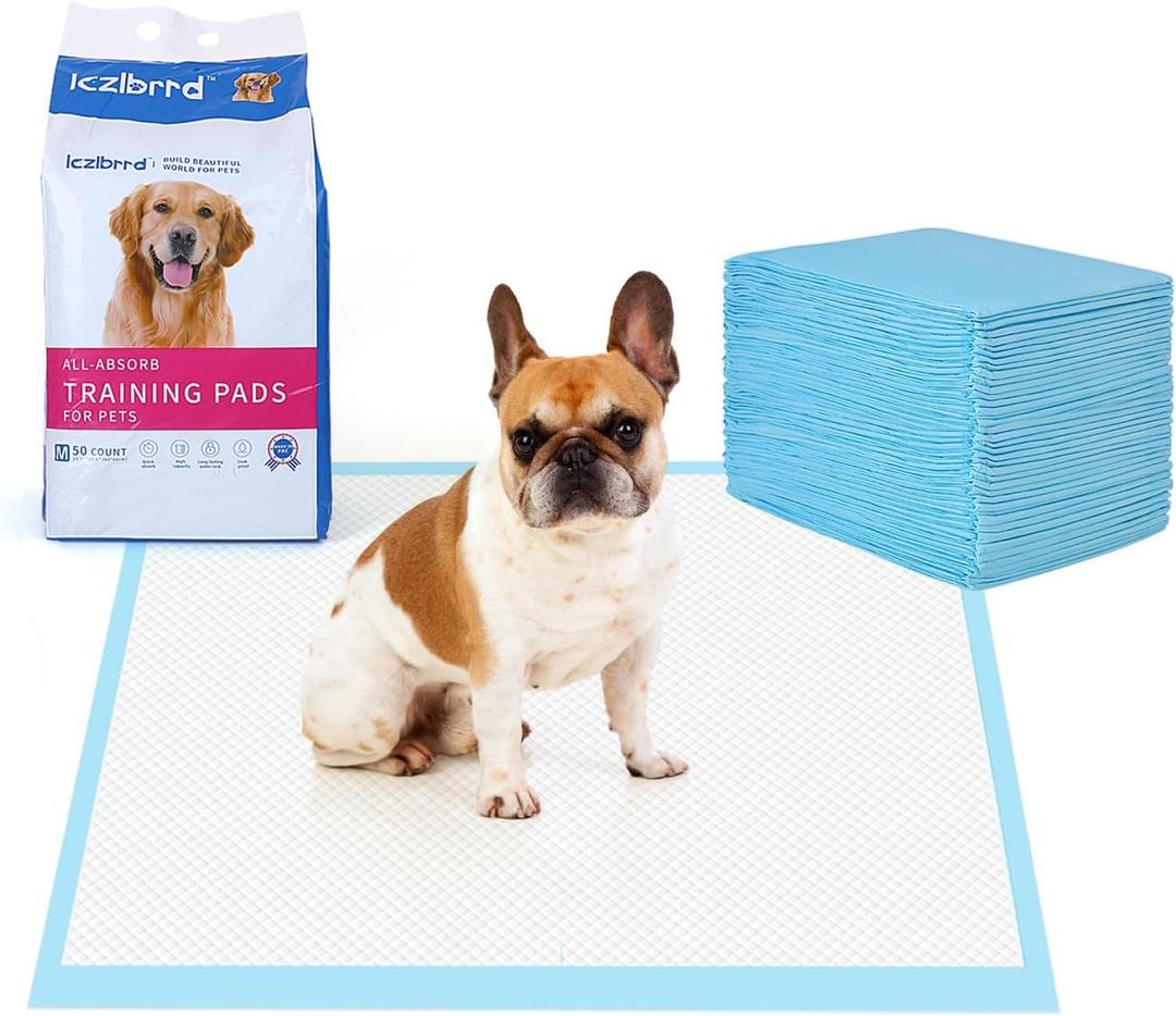 Medium 23.5x23.5 Inches Puppy Pads, 50 Counts-Disposable Polymer Upgrade Absorbent Small Dog Pee Pads, Leak Proof Pee Pads for Dogs, with Adhesive Bottom Film