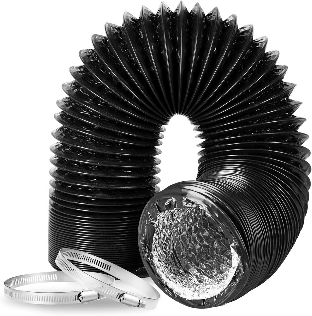 Dryer Vent Hose, 12" Insulated Flexible Duct 25FT with 2 Clamps, Heavy Duty Four Layer Protection for Heating Cooling Ventilation and Exhaust, Black
