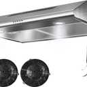 30 inch Under Cabinet Range Hood, 400 CFM Dual Motor Kitchen Vent, Dual Round LED Lights & 2 Charcoal Filters, Hardwired with Install Template, Stainless Steel, Ducted/Ductless