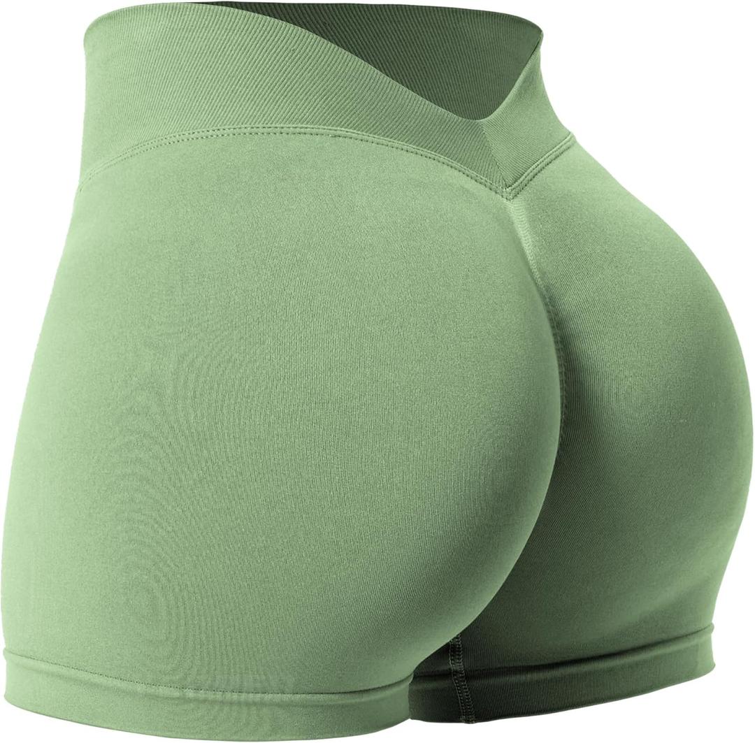 YEOREO Workout Scrunch Shorts Women V Back Gym Butt Lifting Liz High Waisted Seamless Shorts (X-Small, Green)