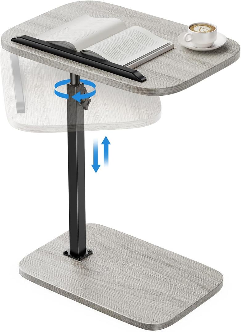 HUANUO Adjustable TV Tray, Height Adjustment TV Trays with 360 Swivel and 90 Tilt, Sturdy & Multi-Functional Sofa Table with Anti-Slip Bar, Space-Saving Side Table for Couch, Bedside, and Dining Use (Grey)