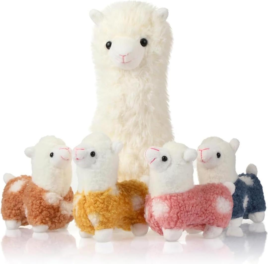 Civaner Llama Stuffed Animal with 4 Baby Llama Plushies Cute Alpaca Plush Set Soft Kawaii Alpaca Pillow for Kids Girls Easter Mother's Day Birthday Party Charity Donation Home Decor(White)