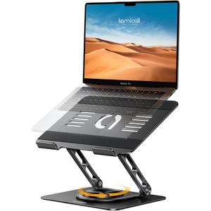 Lamicall Adjustable Laptop Stand for Desk - 360 Rotating Base Ergonomic Computer Stand, Aluminum Laptop Riser Foldable Protable for Mothers Day fits MacBook Neo Air Pro, Dell, HP (10-17.3'') - Black