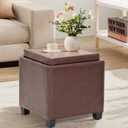 COLAMY Square Leather Storage Ottoman with Reversible Tray Lid  Multi-Functional Footrest, Hidden Storage, Sturdy & Stylish Small Coffee Table for Living Room, Bedroom, or Entryway(Brown)