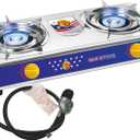 Vivicreate 2 Burner Propane Stove, [20000 BTU] Portable Camping Gas Cooktop with Auto Ignition, Stainless Steel Outdoor Cooker with Regulator & Hose for RV, Backyard, Camping and Emergency Use