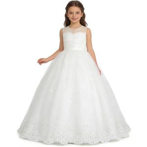Flower Girl Dress for Wedding Lace First Communion Formal Dresses Kids Birthday Party Pageant Ball Gown (Size 8, 05 White)