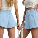 FREEOAK Flowy Athletic Shorts for Women High Waist Running Workout Skirt Gym Short Quick Dry with Pockets (Blue, XL)