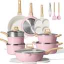 CAROTE 21pcs Ceramic Cookware Set, Pots and Pans Set, Pink, 21 Piece
