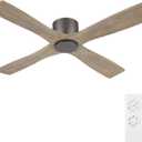 WINGBO 54 Inch Flush Mount DC Ceiling Fan without Lights, 4 Reversible Carved Wood Blades, 6-Speed Noiseless DC Motor, Hugger Ceiling Fan No Lights in Graphite Finish with Gray Blades, ETL Listed