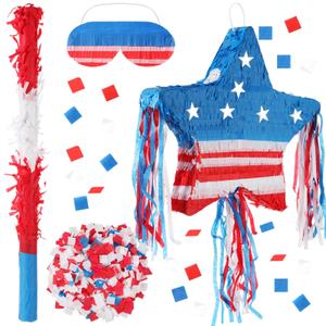 Lunmon 17.7 Inch Patriotic Piñata Decorations 4th of July Piñata with Blindfold Stick and Confetti for Independence Day Fourth of July USA Classroom Party Supplies Centerpiece Decor (Stylish)