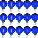 15 Pack G40 Blue Light Bulb LED Christmas Replacement Bulbs, 1 Watt E12/C7 Candelabra Base Globe Light Bulbs for Outdoor String Lights, Shatterproof Plastic Clear Night Light Bulbs, 120 Volt