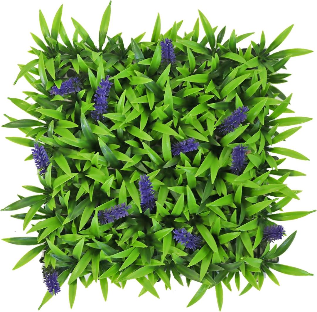 10x10Inch 12Pcs Grass Wall Panels, UV-Anti Boxwood Greenery Hedge, Odorless Artificial Fake Grass Backdrop Indoor Outdoor Privacy, Birthday Wedding Decor, 8.3 SQ FT, Lavender