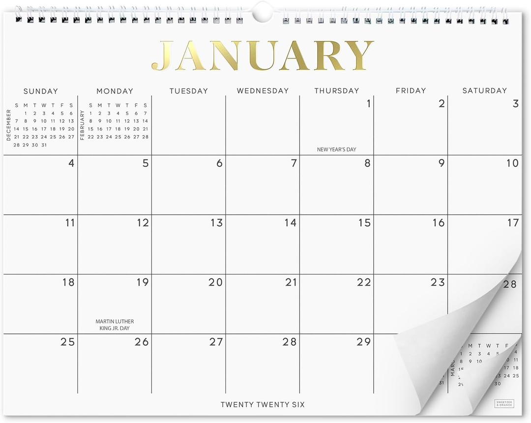 5 x S&O Gold Foil Wall Calendar from January 2026-June 2027 - Tear-Off Monthly Calendar - 18 Month Academic Wall Planner - Hanging Organizer to Track Anniversaries & Appointments - 13.5"x10.5in