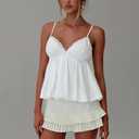 Women Y2K Cami Shirt Sexy V Neck Sleeveless Peplum Crop Top Spaghetti Strap Babydoll Tank Tops Going Out Camisole