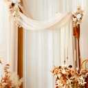 Ling's moment Spring Wedding Arch Flowers Kit Pack of 4, 2pcs Hanging Flower Arrangement 2pcs Chiffon Drapes Ceremony Fake Rose Arbor Backdrop Artificial Floral Outdoor Decorations, White Beige