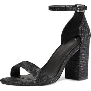 COASIS Women's Chunky Block Heels Open Toe Ankle Strap 3.5 Inch Heeled Sandals (Black Glitter)