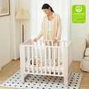 MAMAZING EvoNest Baby Crib, 3 in 1 Convertible Mini Crib with Wheels, 100% New Zealand Wood Crib, 4 Adjustable Mattress Height, GREENGUARD Gold Certified, Washed Natural, 40.1"L x 25.7"W x 35.4"H