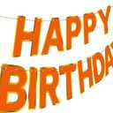 Orange Happy Birthday Banner Sign, Golden Border Happy Birthday Bunting Banner Flag Garland for Kids Boys Baby Birthday Party Decorations Supplies