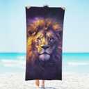 Lion Canvas Prints Sand Free Microfiber Beach Towel Lightweight Oversized Quick Dry for Kids & Adults for Swimming, Pool, Camping, Yoga, Traveling Essentials Accessories Vacation Stuff 31"x 61"