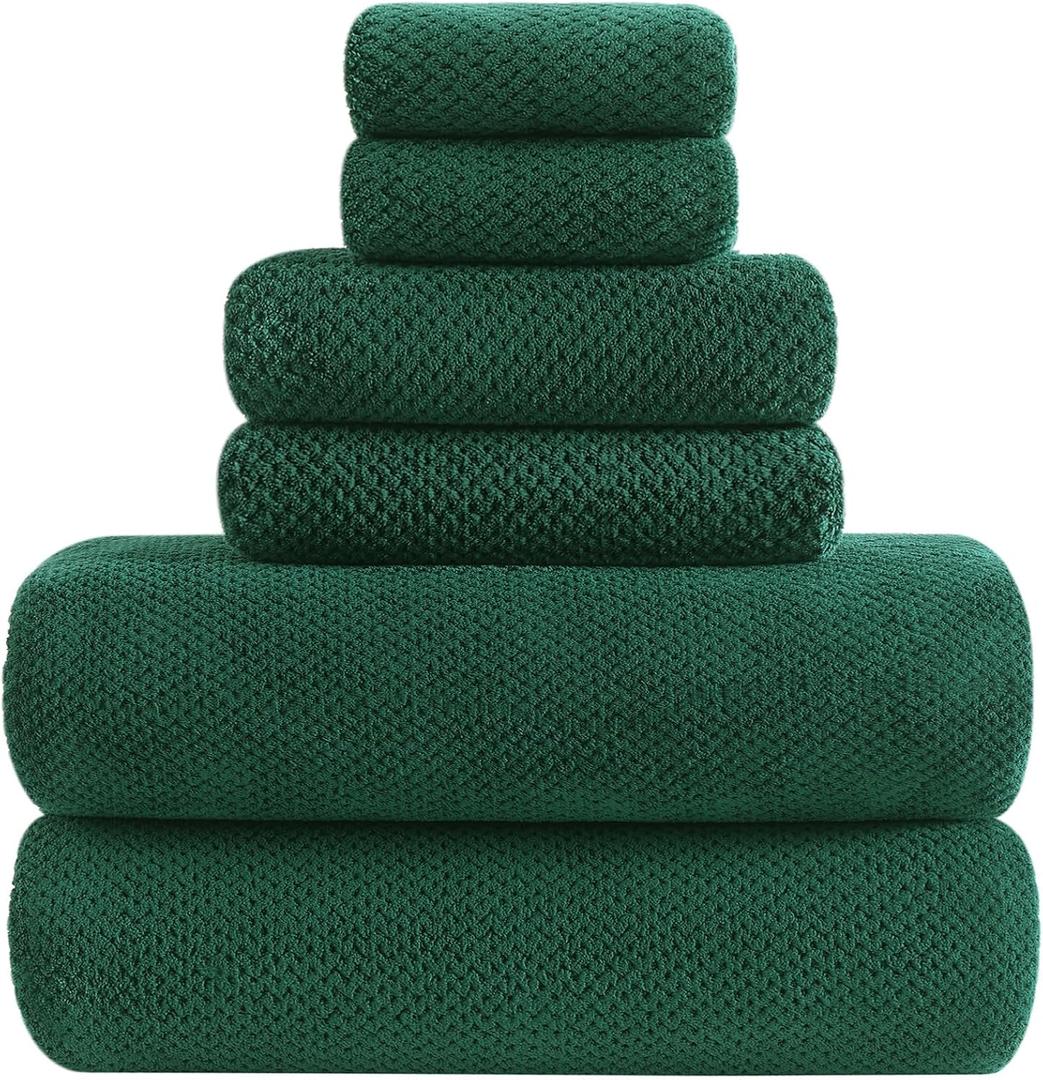 YTYC 29x59 Inch Bath Towels Set of 6 Large, Super Soft Absorbent Lint Free Microfiber Towels for Bathroom 80% Polyester (Dark Green, 6 Piece), 29x59"-Bath Towels Set-6PCS