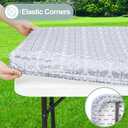 Rectangle Vinyl Table Cloth, Elastic Fitted Flannel Backed Tablecloth, Waterproof Plastic Table Cover Fits 8 Foot Folding Tables for Picnic, Camping, Outdoor (Silver Grey, 30" x 96")
